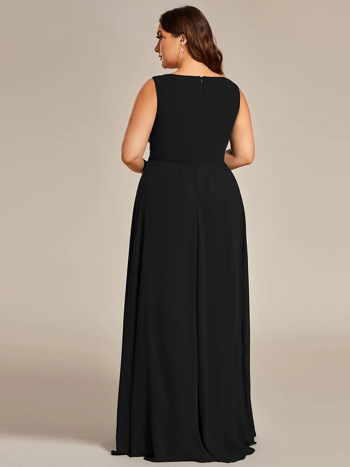 Plus A-Line V Neck Appliques Ruched  Evening Dresses - CALABRO®