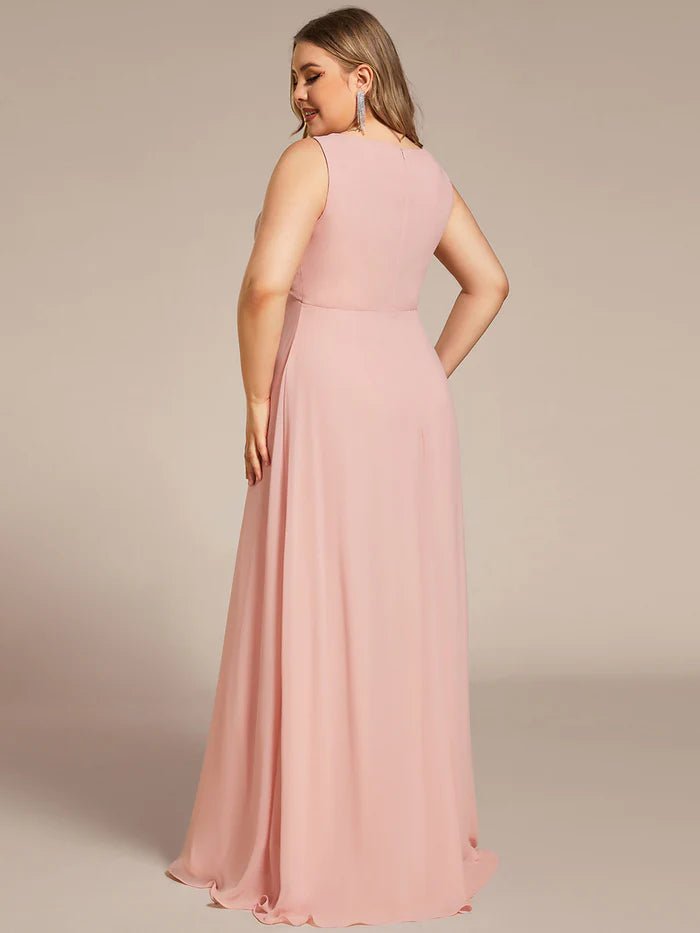 Plus A-Line V Neck Appliques Ruched  Evening Dresses - CALABRO®