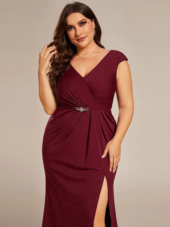 Plus Cap Sleeve Side Split Mother of Bride Dresses - CALABRO®