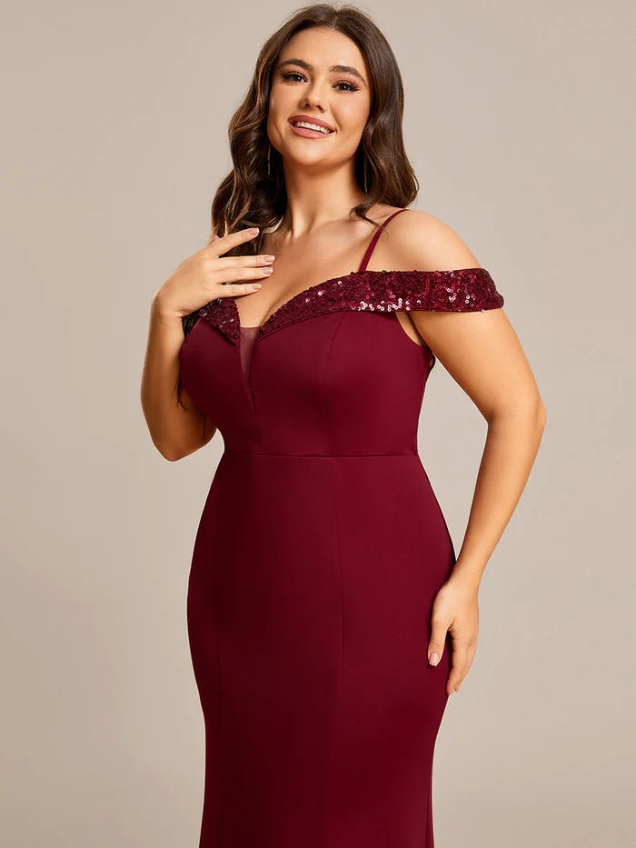 Plus Off Shoulder Mermaid Sequin Detail Evening Dresses - CALABRO®