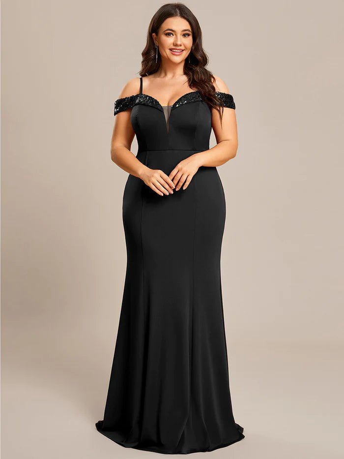 Plus Off Shoulder Mermaid Sequin Detail Evening Dresses - CALABRO®