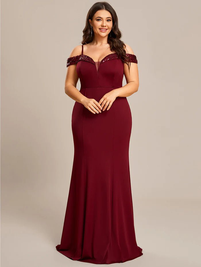 Plus Off Shoulder Mermaid Sequin Detail Evening Dresses - CALABRO®