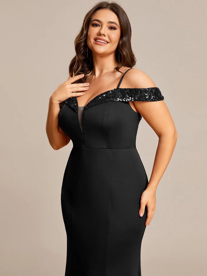 Plus Off Shoulder Mermaid Sequin Detail Evening Dresses - CALABRO®