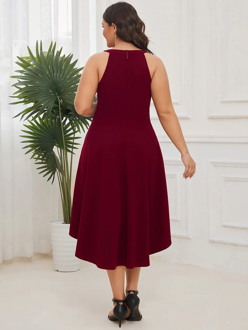 Plus Round Neck Knee Length Asymmetrical Hem Evening Dresses - CALABRO®