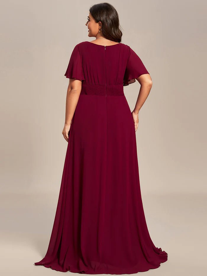 Plus Round Neck Pleated Evening Dress - CALABRO®