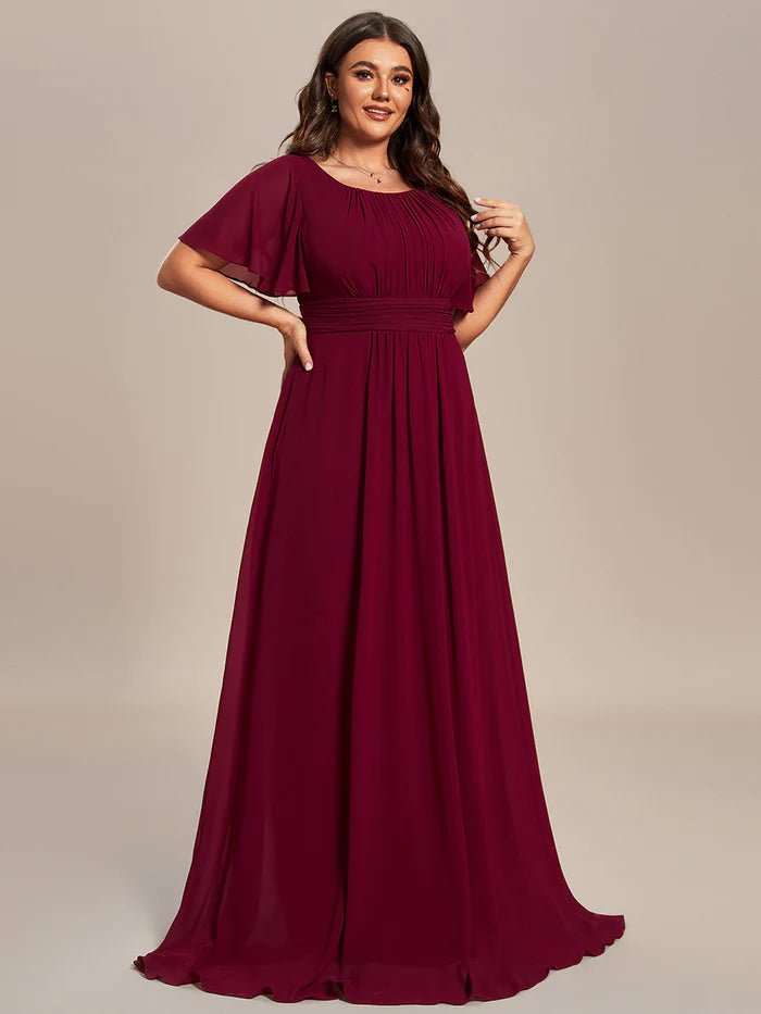 Plus Round Neck Pleated Evening Dress - CALABRO®