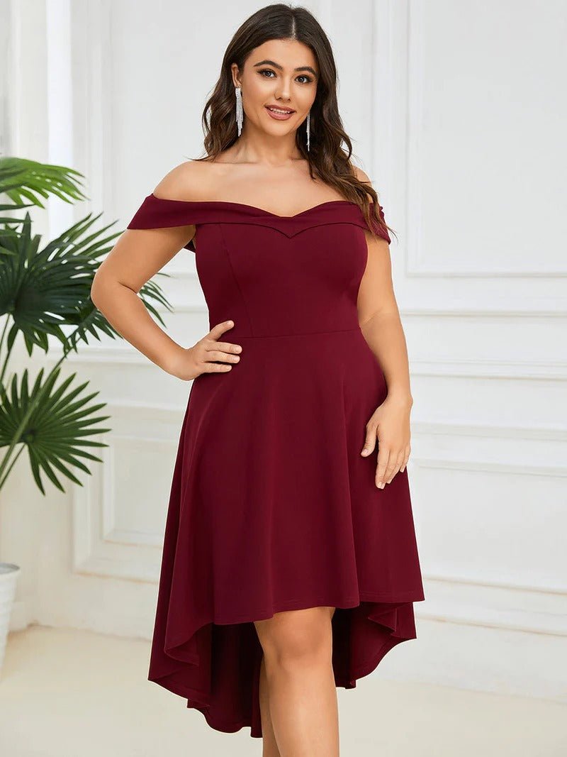 Plus Sexy Off Shoulders A Line Asymmetric Hem Evening Dresses - CALABRO®