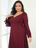 Plus Size Long Lantern Sleeves A Line V Neck Bridesmaid Dresses - CALABRO®