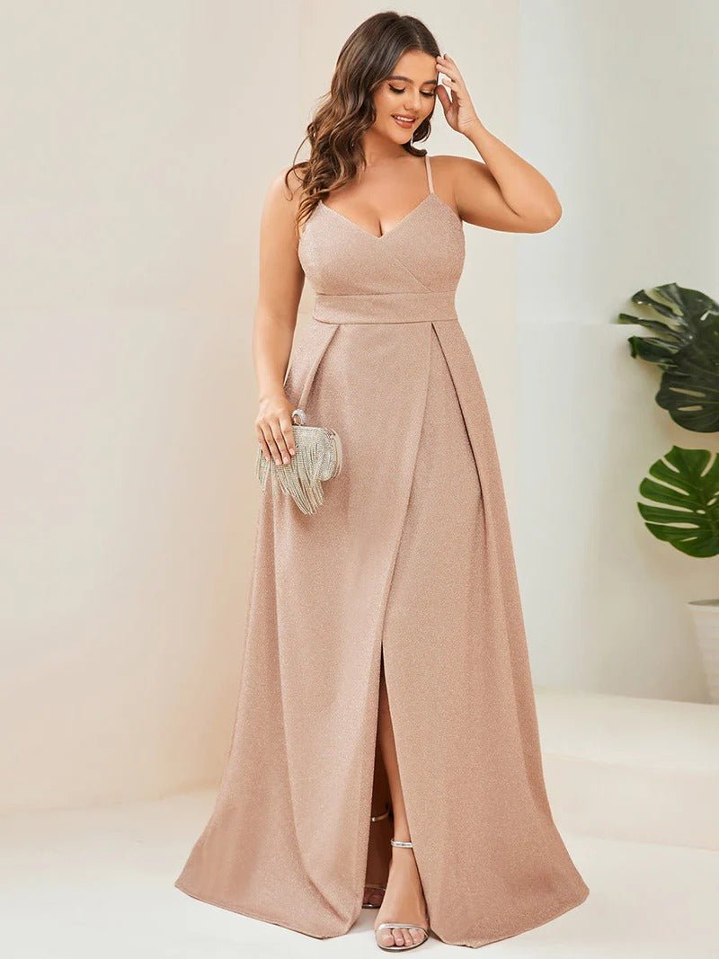 Plus Size Spaghetti Straps Evening Dresses With Pleated Decoration - CALABRO®