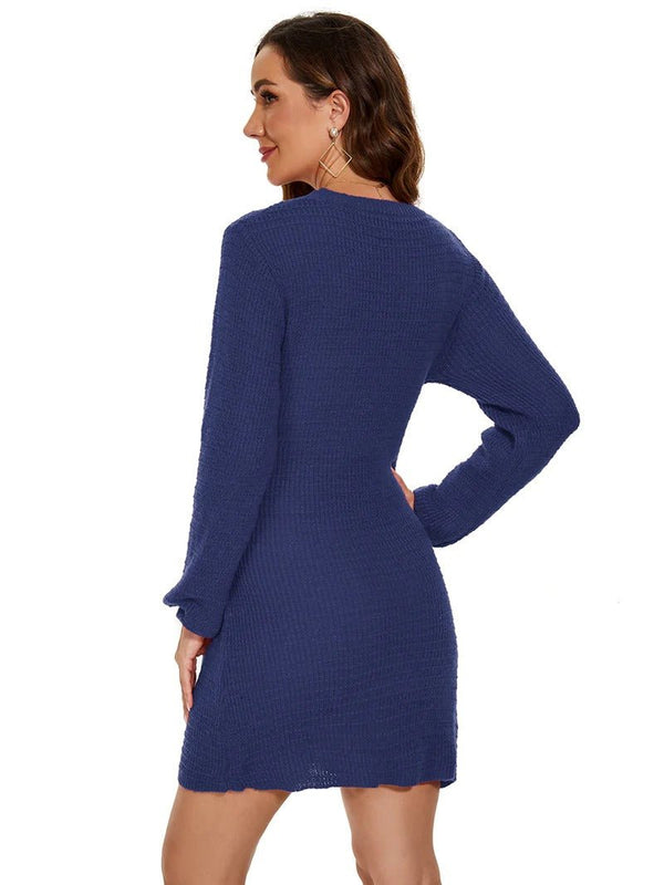 Round Neck Bodycon Mini Sweater Dress With Belt - CALABRO®