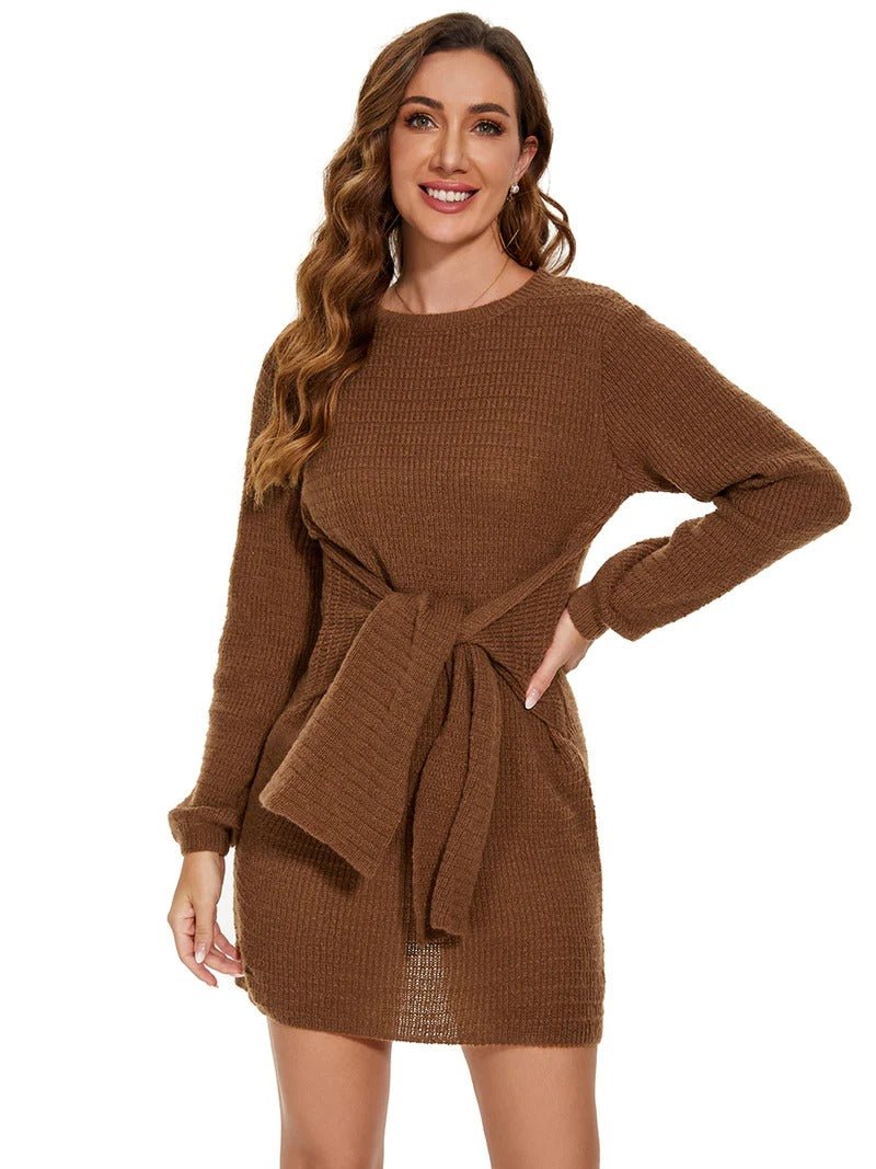 Round Neck Bodycon Mini Sweater Dress With Belt - CALABRO®