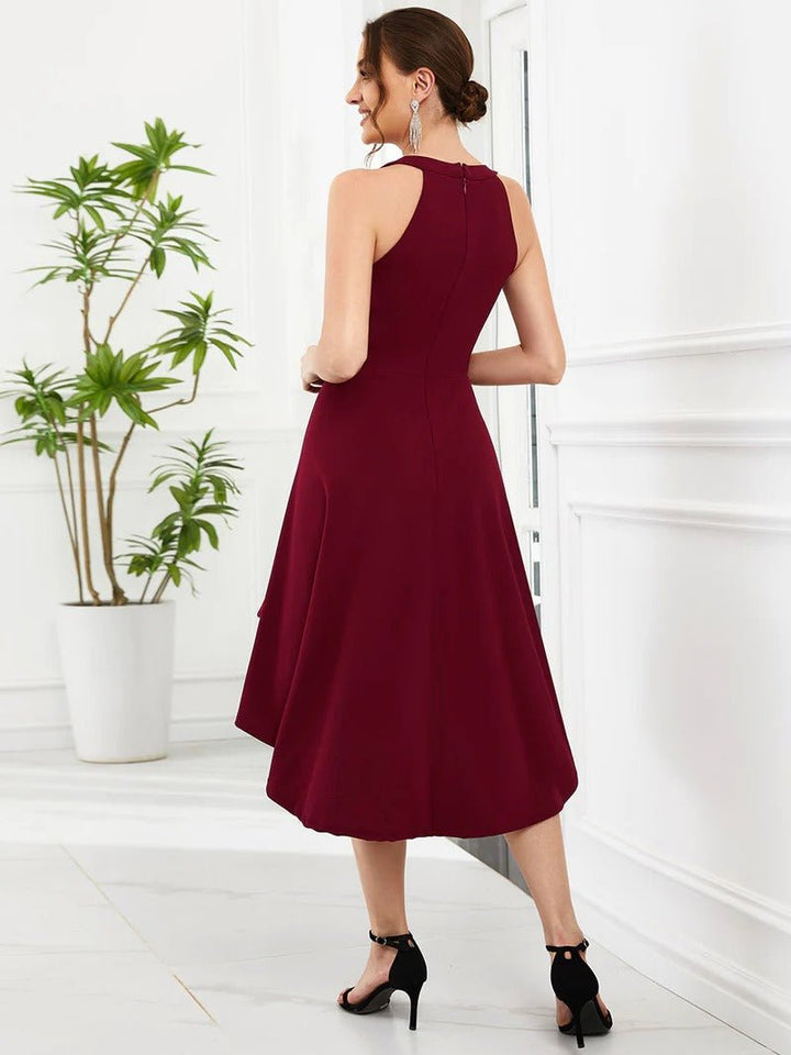 Round Neck Knee Length Asymmetrical Hem Evening DresseS - CALABRO®