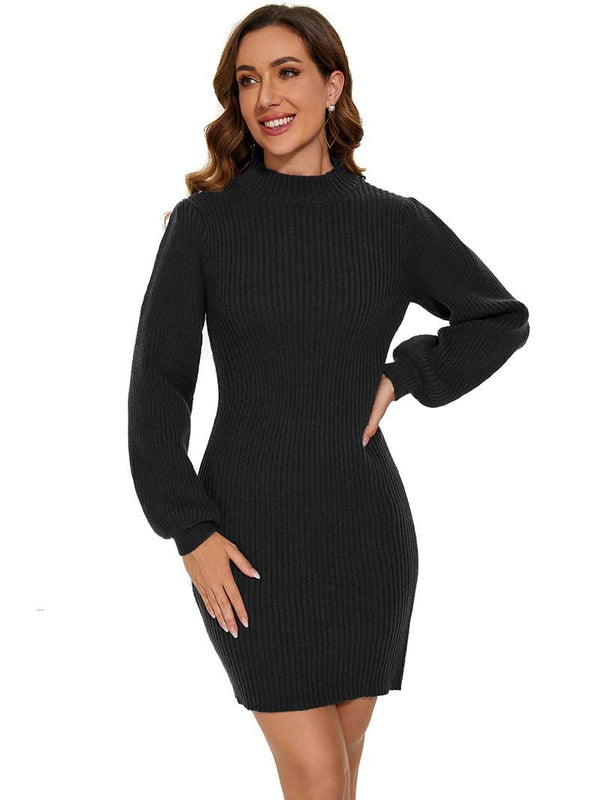 Round Neck Long Sleeve Mini Bodycon Sweater Dress - CALABRO®