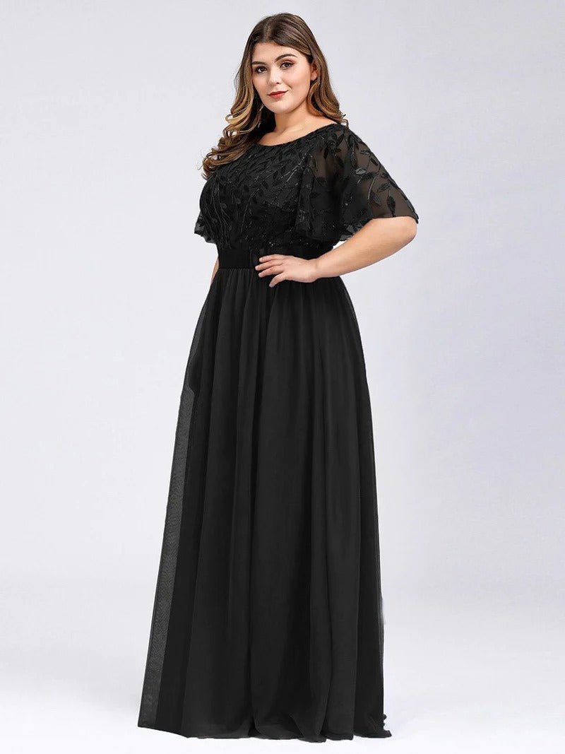 Sequin Print Plus Size Evening Dresses with Cap Sleeve - CALABRO®