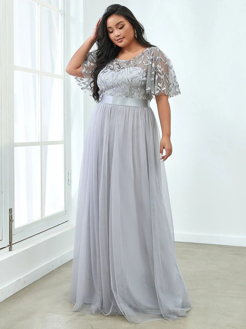 Sequin Print Plus Size Evening Dresses with Cap Sleeve - CALABRO®