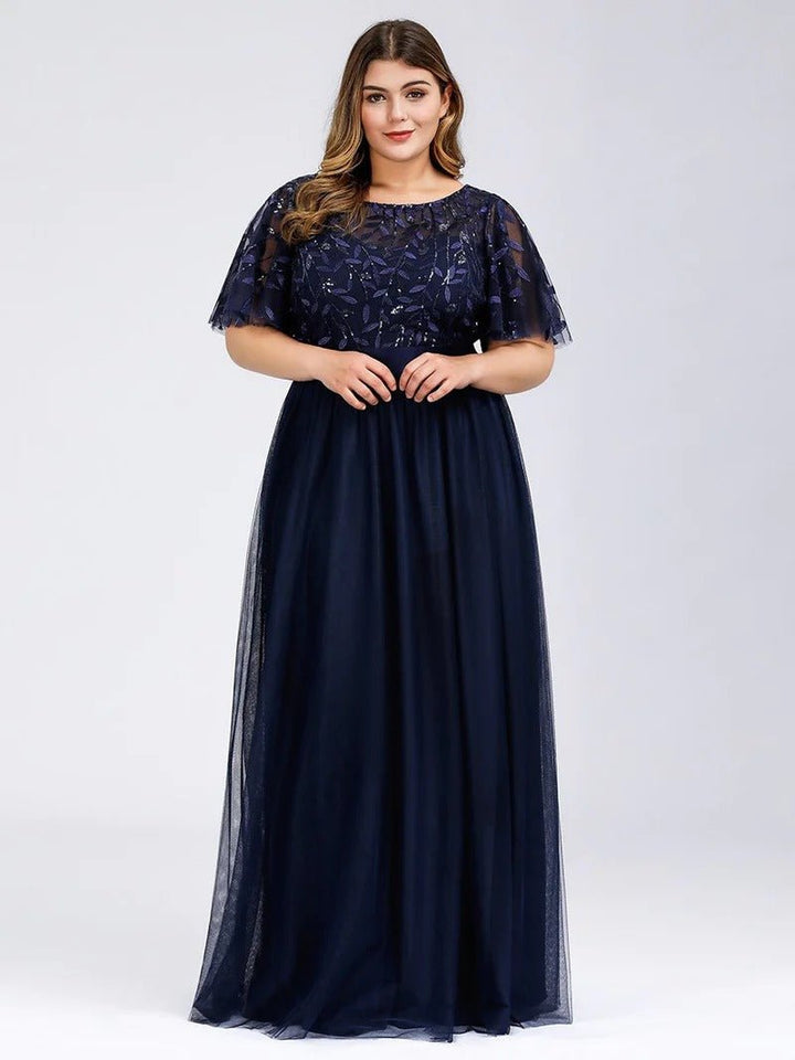 Sequin Print Plus Size Evening Dresses with Cap Sleeve - CALABRO®