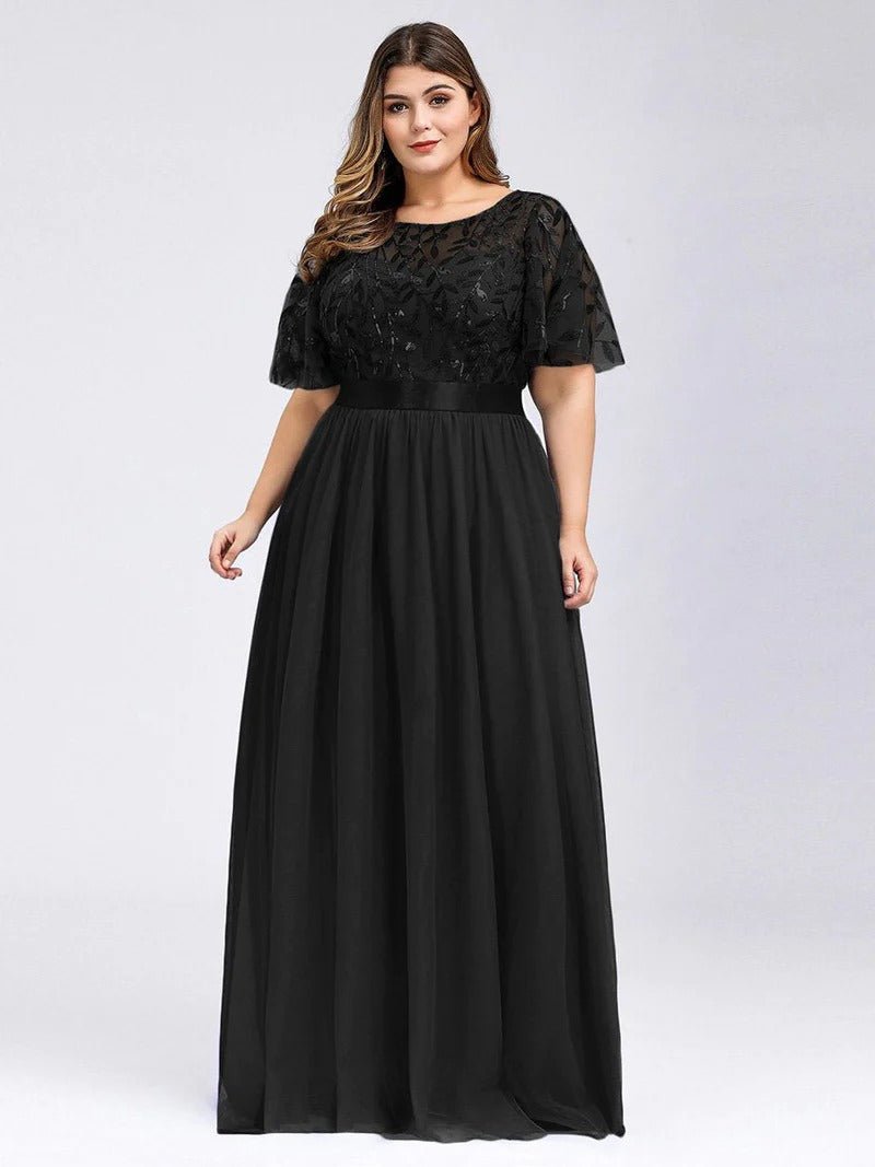 Sequin Print Plus Size Evening Dresses with Cap Sleeve - CALABRO®