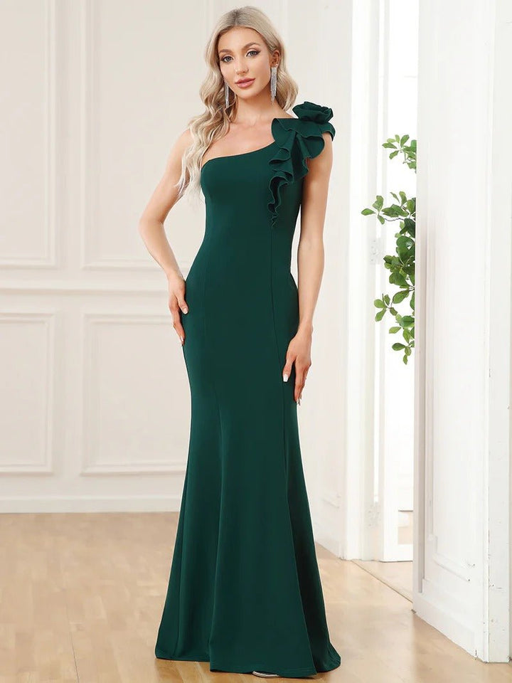 Sexy One Shoulder A Line Floor Length Evening Dresses - CALABRO®