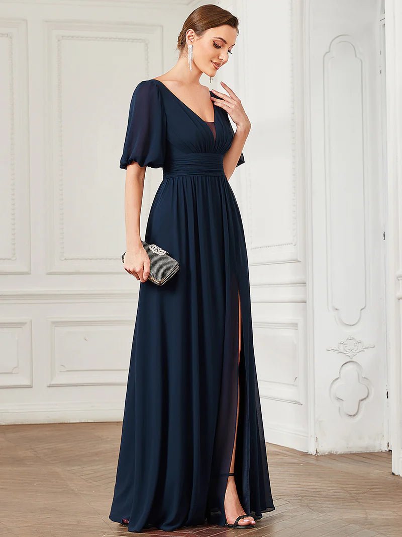 Short Balloon Sleeve Flowy Bridesmaid Dress - CALABRO®