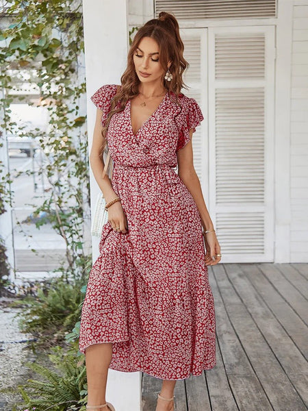 Short Sleeves Printed Tea Length Casual Dresses Online Fashion Shopping