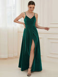 Spaghetti Straps Evening Dresses With Pleated Decoration - CALABRO®