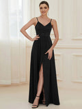 Spaghetti Straps Evening Dresses With Pleated Decoration - CALABRO®