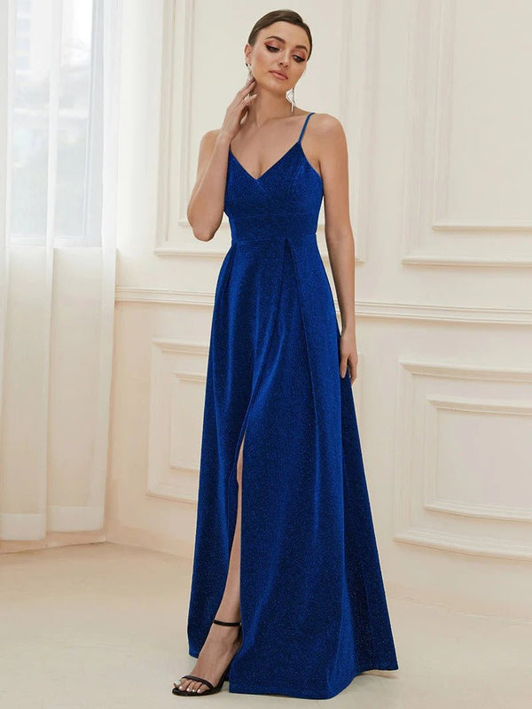 Spaghetti Straps Evening Dresses With Pleated Decoration - CALABRO®