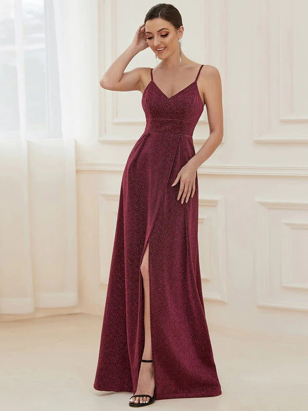 Spaghetti Straps Evening Dresses With Pleated Decoration - CALABRO®