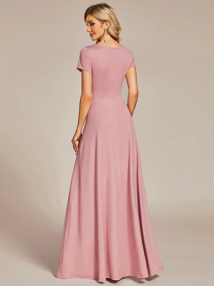 V Neck A Line Ruched Bridesmaid Dresses - CALABRO®