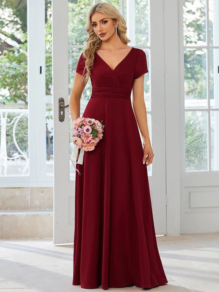 V Neck A Line Ruched Bridesmaid Dresses - CALABRO®