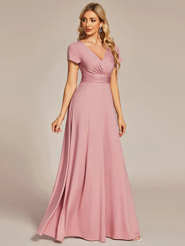 V Neck A Line Ruched Bridesmaid Dresses - CALABRO®